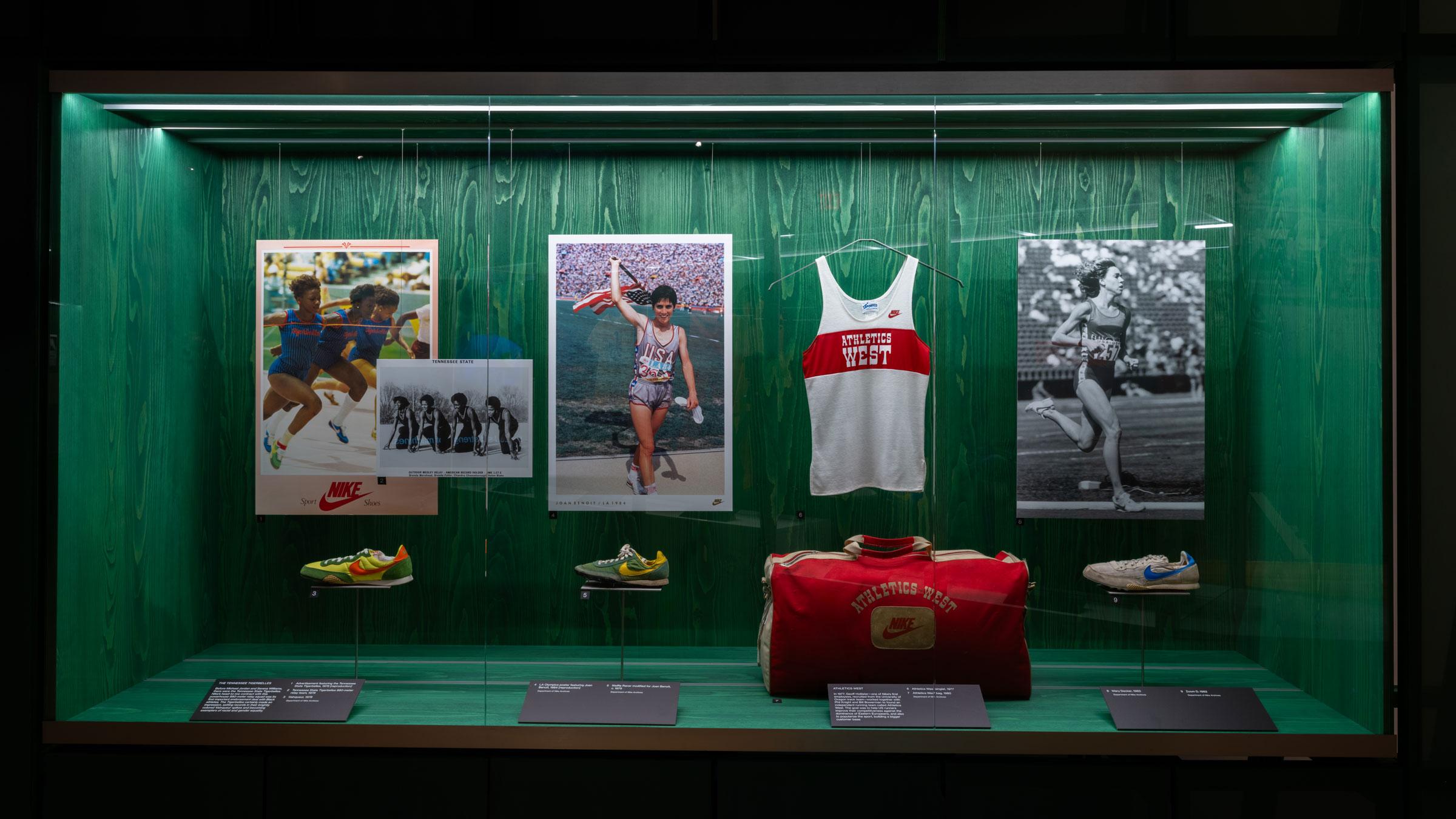 Installation photo of Nike: Form Follows Motion at the Musuem of Arts and Design
