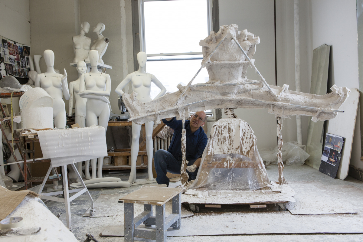 Sculptor Michael Evert in His Studio, With Mannequin Mold From Left: Model, Diane Von Furstenberg, Model 1, Model 2, 2014: Collection of Ralph Pucci
