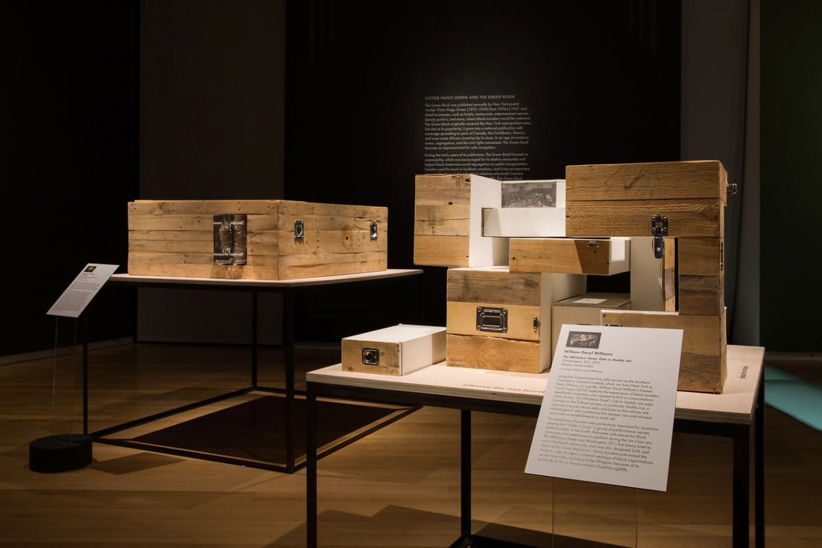 Installation view of <em>Unpacking the Green Book: Travel and Segregation in Jim Crow America</em>
